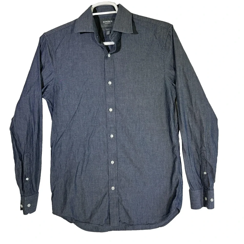 Bonobos Italian Shirting Dress Shirt Mens 15 35 Blue Long Sleeve Standard Fit